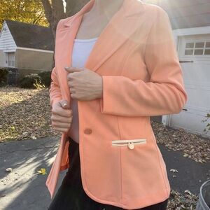 Electric Peach Vtg 70s JC Penney Wide Lapel Blazer w/piping trim